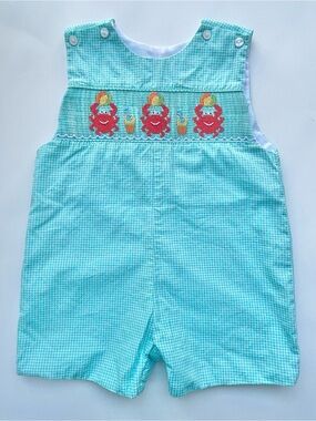 Claire & Charlie Smocked Crab Gingham Jon Jon/Shortall — Baby Boy 18 Months